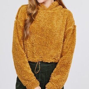 Mustard Yellow Soft Teddy pullover with pull strings